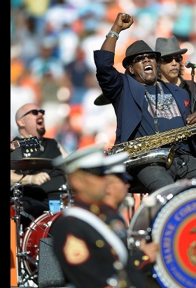 Keith Cronin performing with Clarence Clemons at Dolphin Stadium